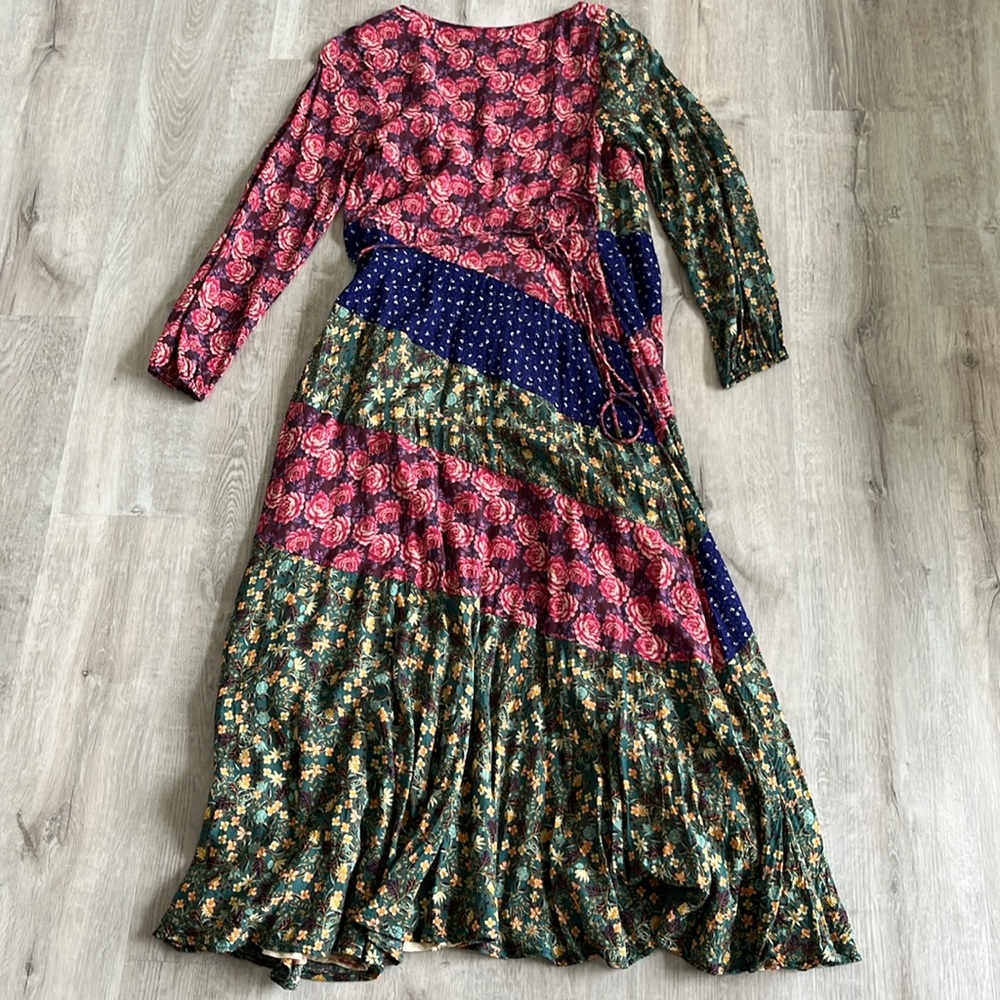 Free People Endless Love Maxi Dress Wrap Long Sleeve Patchwork Boho Women Small - Picture 8 of 16